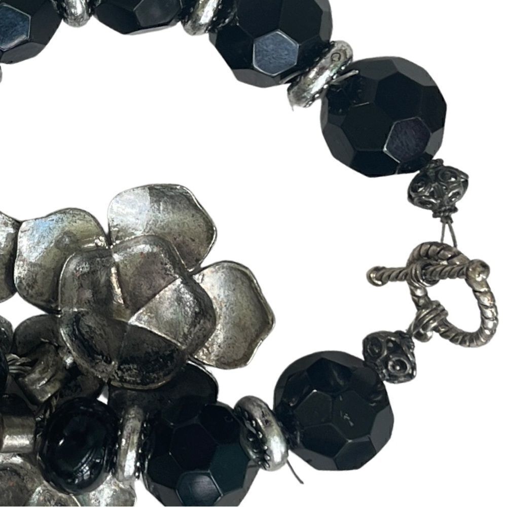 Silver-tone & Black Flowers Statement Bracelet - Picture 4 of 10